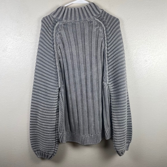 Free People Grey Knit Mock Neck Chunky Cable Knit Sweater Size L - Picture 5 of 8